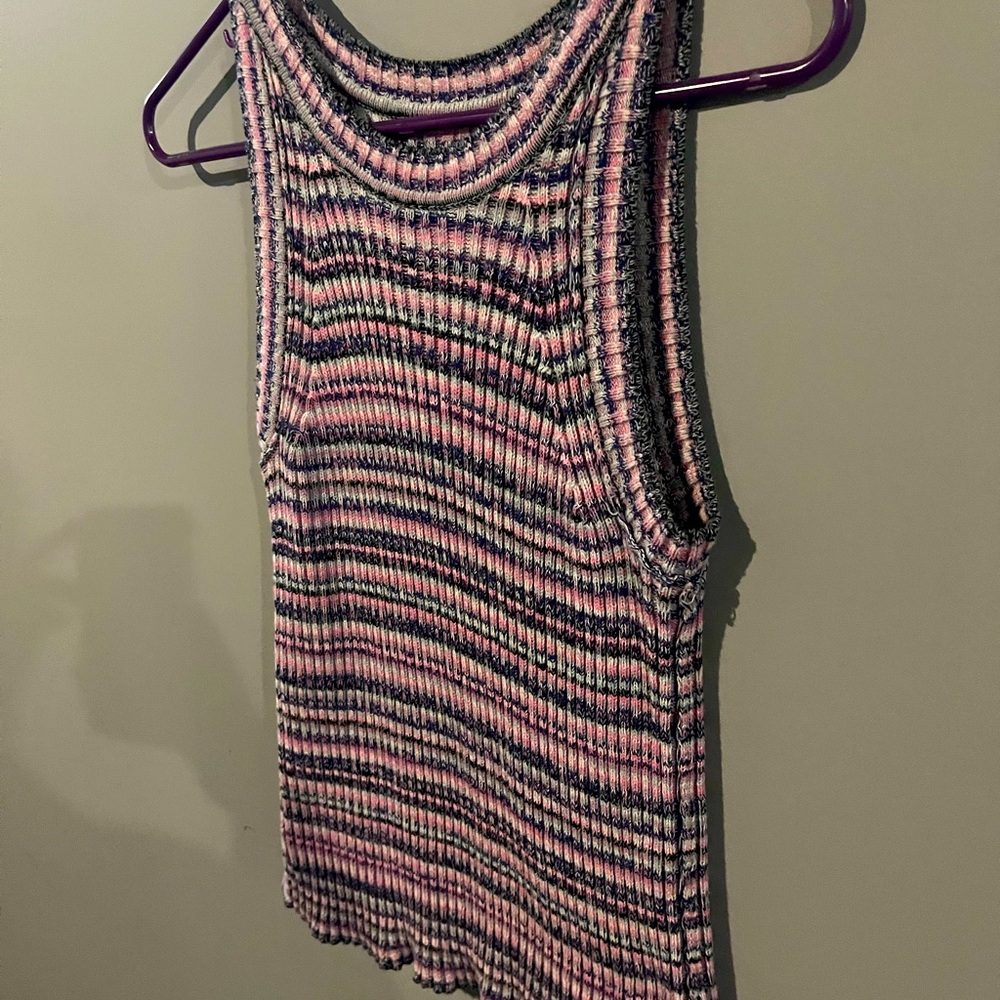 GAP Pink and Black Ribbed Tank Top